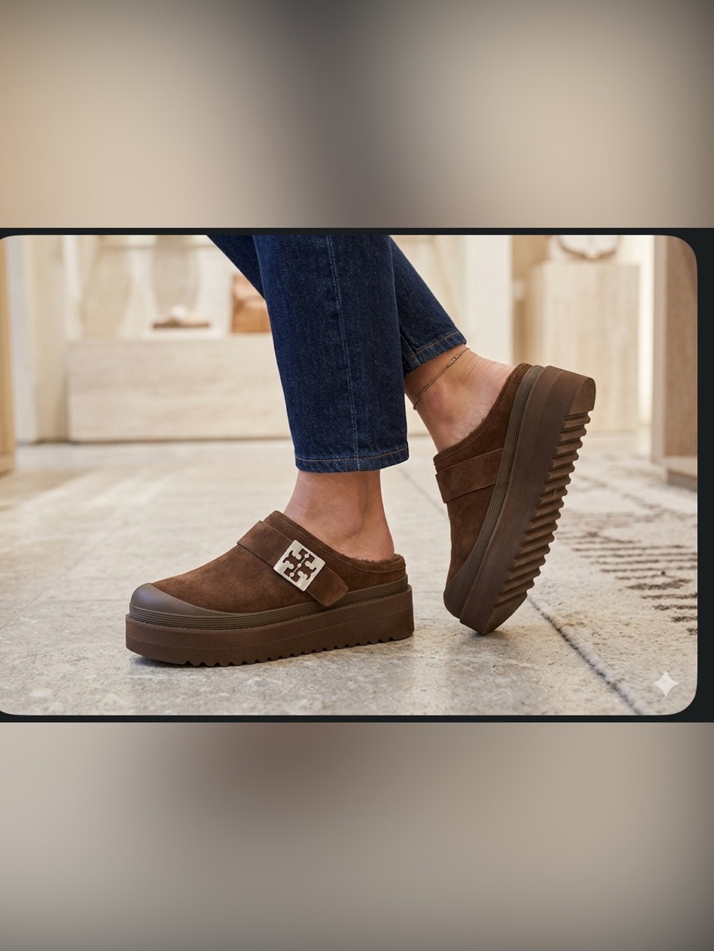 Tory Burch Brown Suede Platform Slip-On Mule